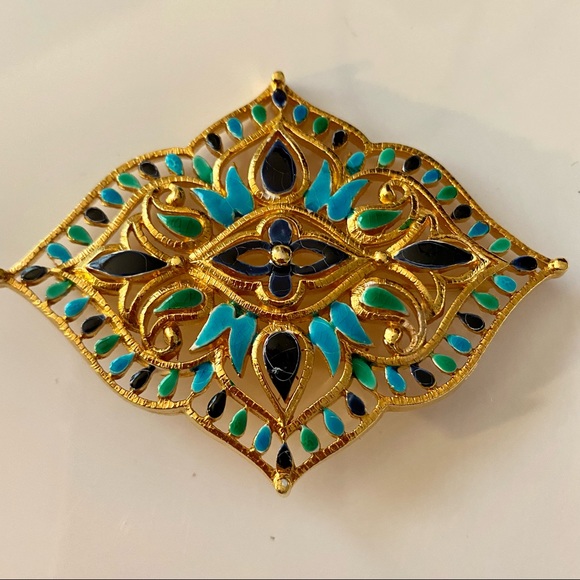 Vendome Jewelry - Vintage signed Vendome Enamel Gold Brooch
